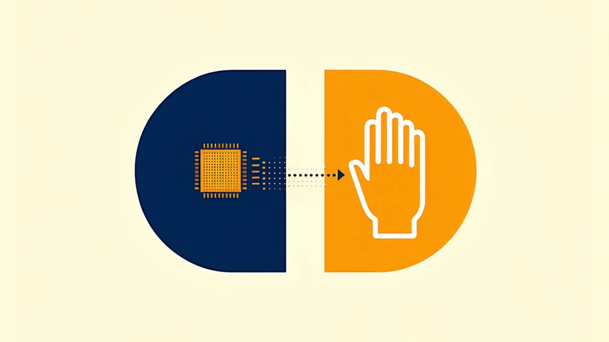 Abstract illustration showing the collaboration between AI analysis and human decision-making in recruiting