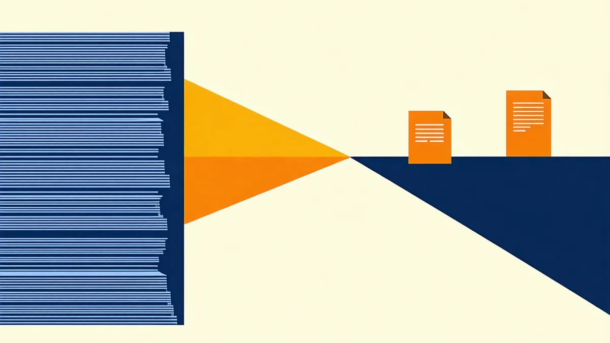 Abstract illustration representing a large stack of resumes being filtered down to top candidates