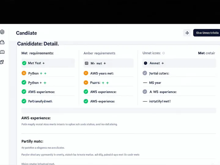 Product panel showing AI reasoning breakdown for a candidate with met, partially met, and not met criteria