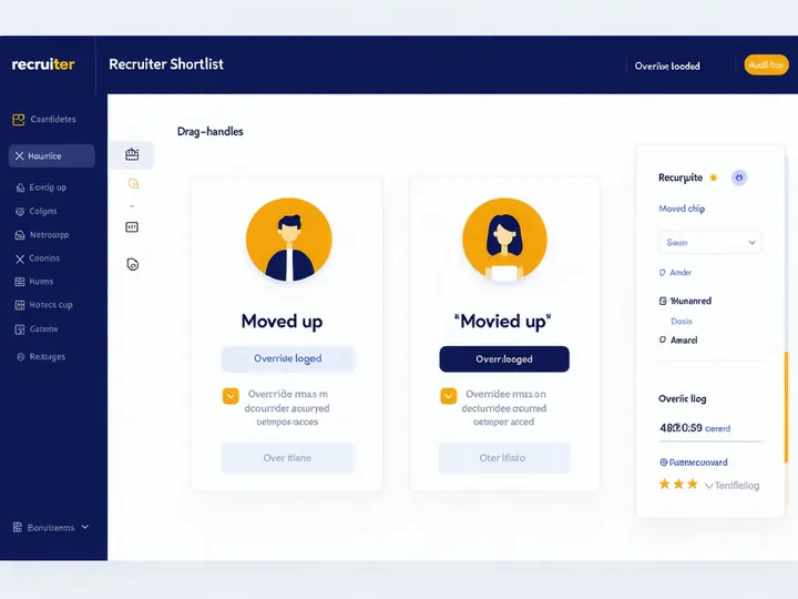 Product UI showing recruiter override interface where a recruiter can move candidates up or down in the shortlist